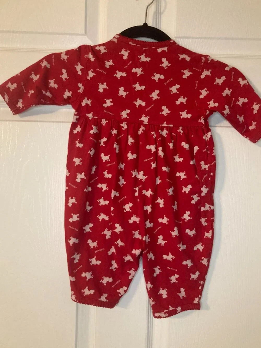 Vintage 1999 Baby Gap Red Princess & Poodles Print One-Piece - Size S (3-6M)